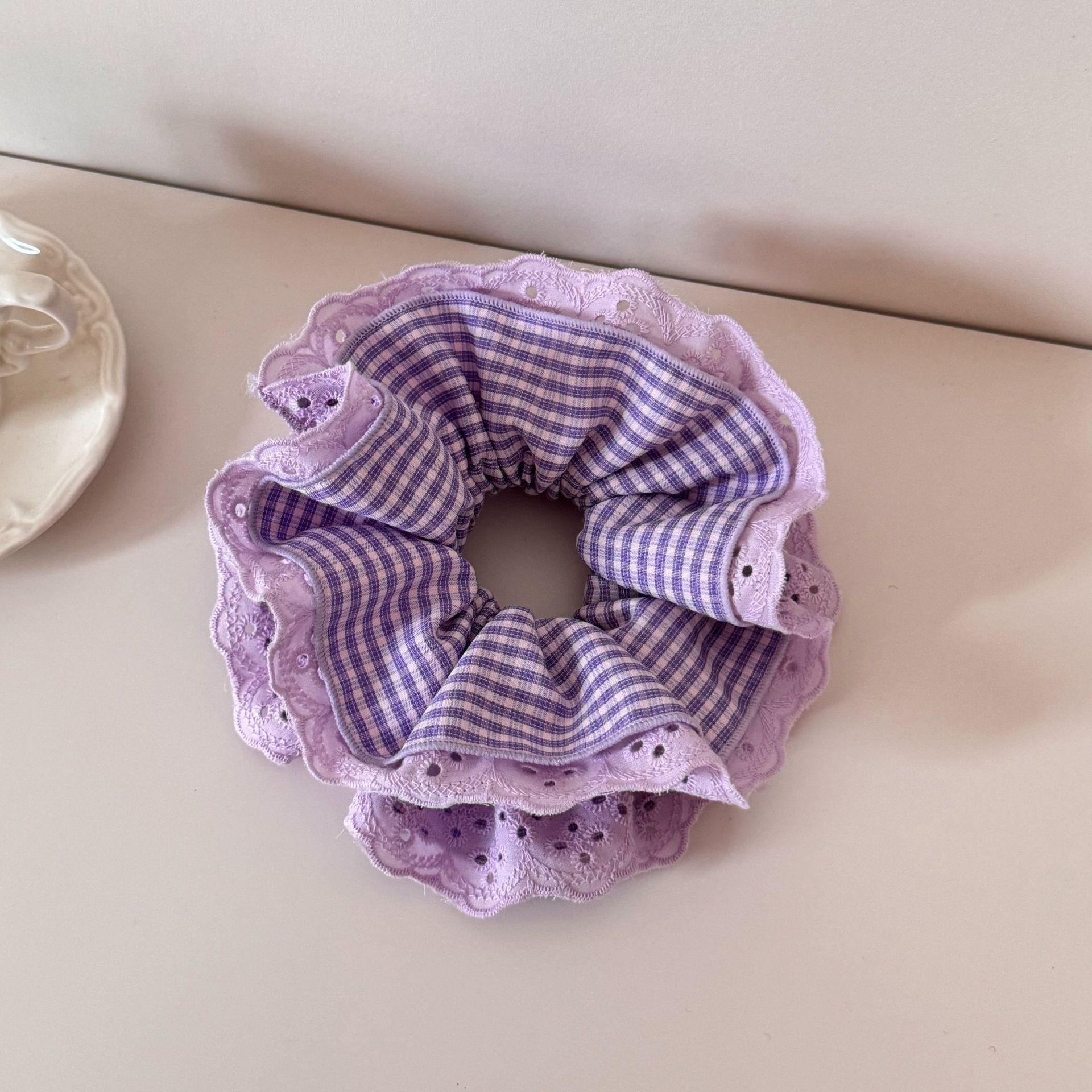 Women's Fall Winter Polyester Hairband Purple Plaid Polka Dot Stripe