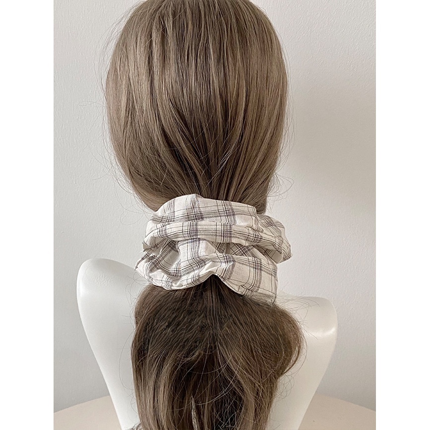 Women's Spring Casual Cloth Hair Band Tie Black And White Plaid