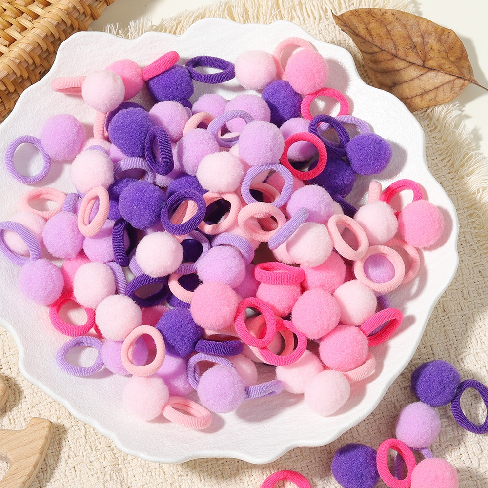 Girls' New Year Hairball Rubber Band Hair Ties Red Multicolor Wool Yarn