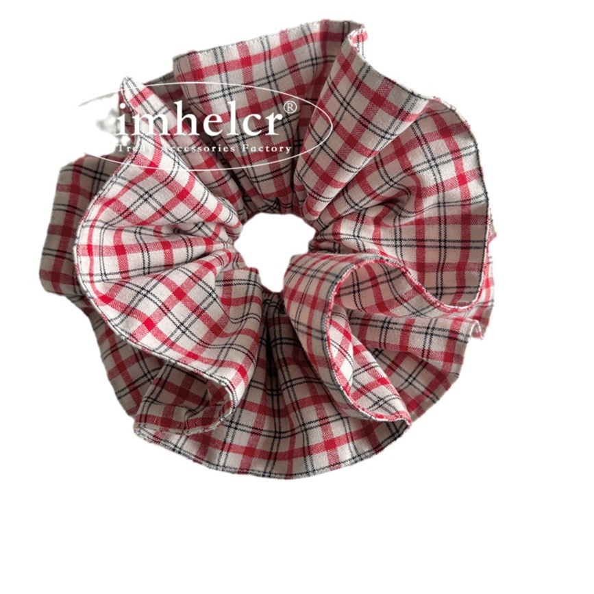 Women's Heavy Duty Cloth Bow Ponytail Hair Tie For Ballet Wine Red Plaid