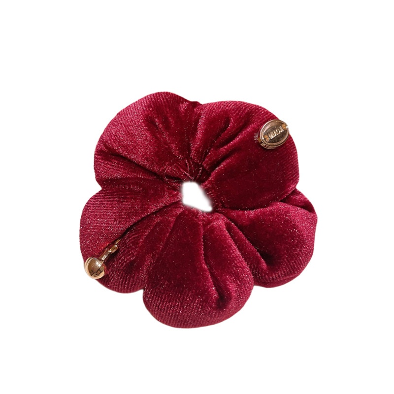 Women's Sweet Velvet Gold Leaf Hair Ties Elastic Fashionable Winter Headwear