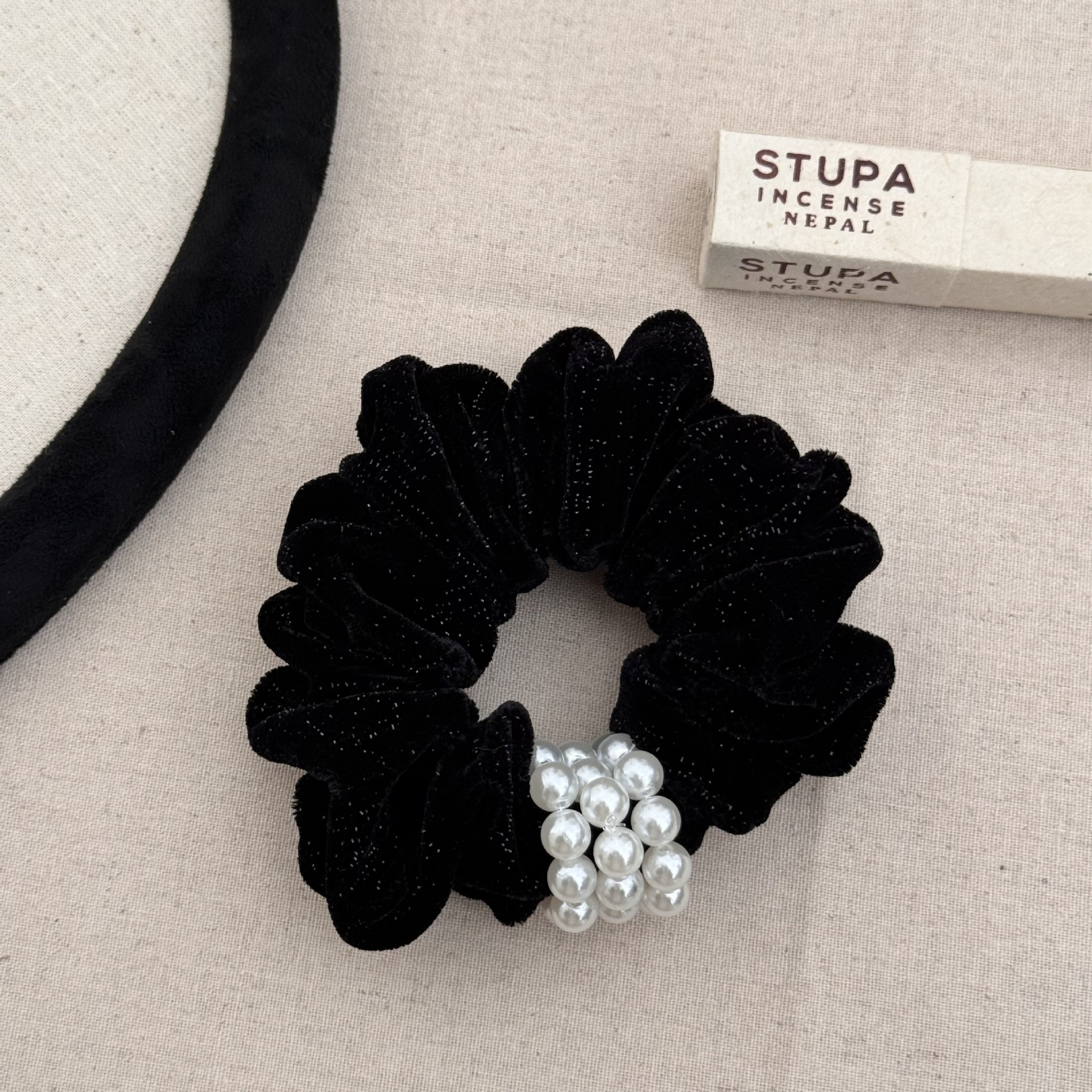 Handmade Pearl Velvet Shiny Autumn Winter Hairband Headband Multifunctional Elastic Hairband Princess