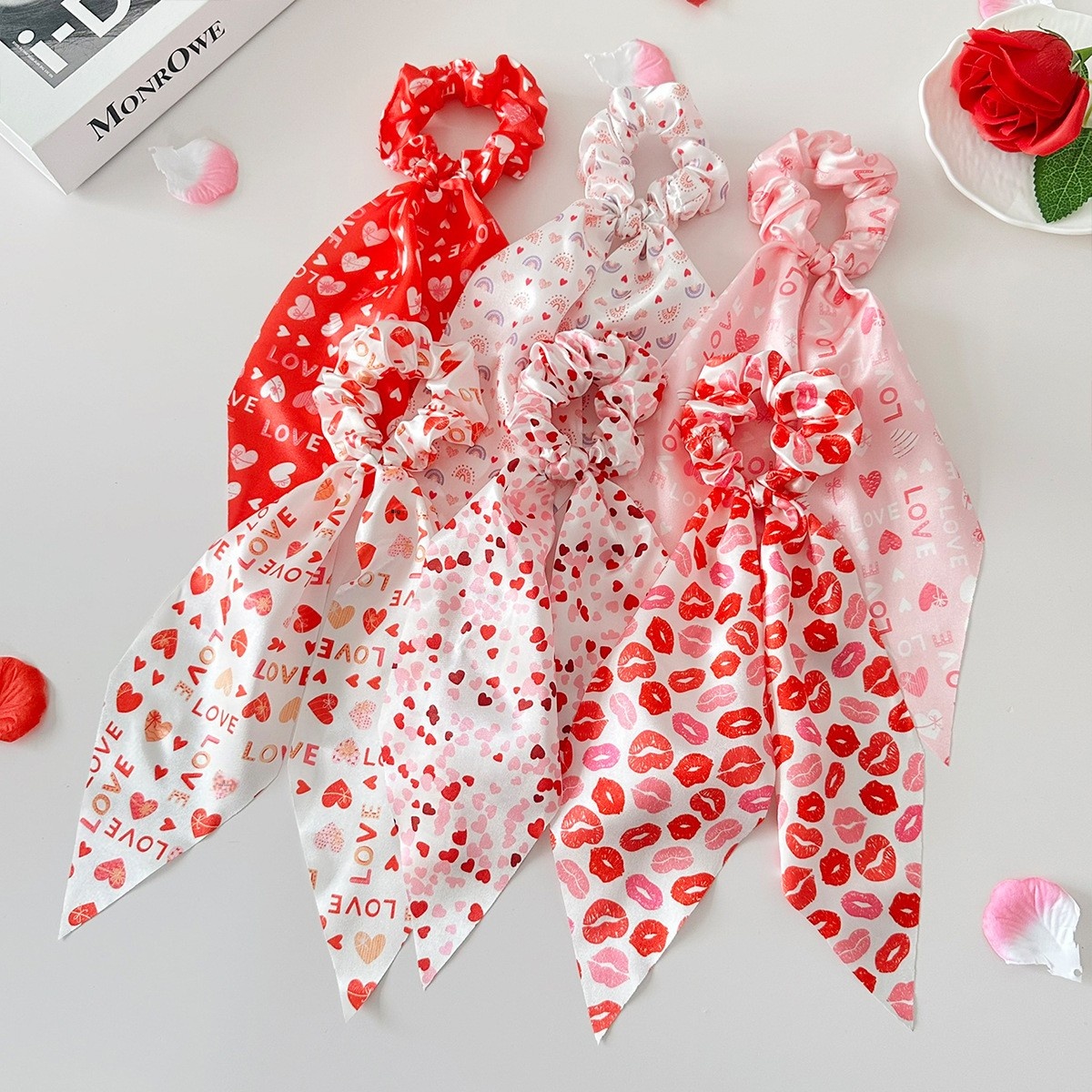 Women's Valentine's Day Sweetheart Lip Print Cloth Ribbon Elastic Hair Tie