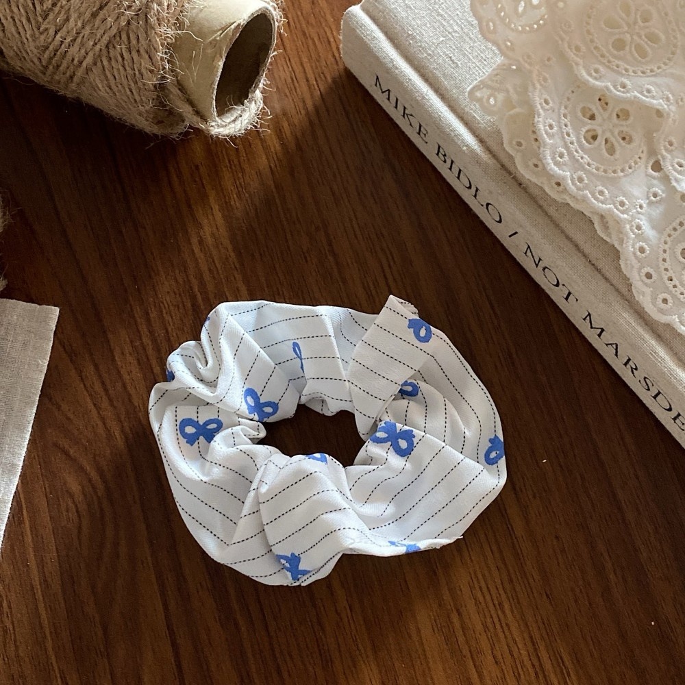 Women's Spring Summer Cloth Hair Rubber Band Scrunchie Blue Plaid