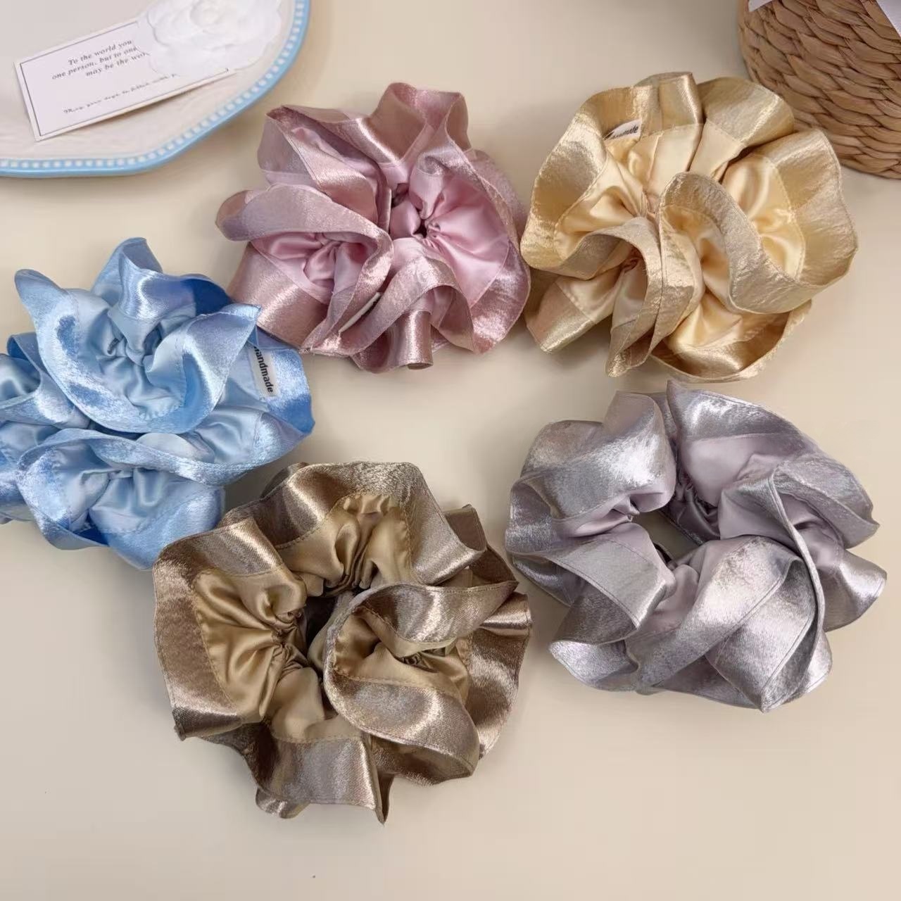 Women Girls Spring Summer Satin Bubble Braid Hair Rope Solid Pink