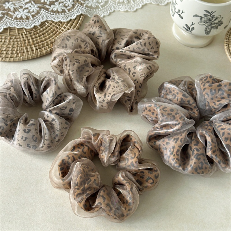 Women's Winter Soft Gauze Hair Tie Accessories Retro Leopard Print