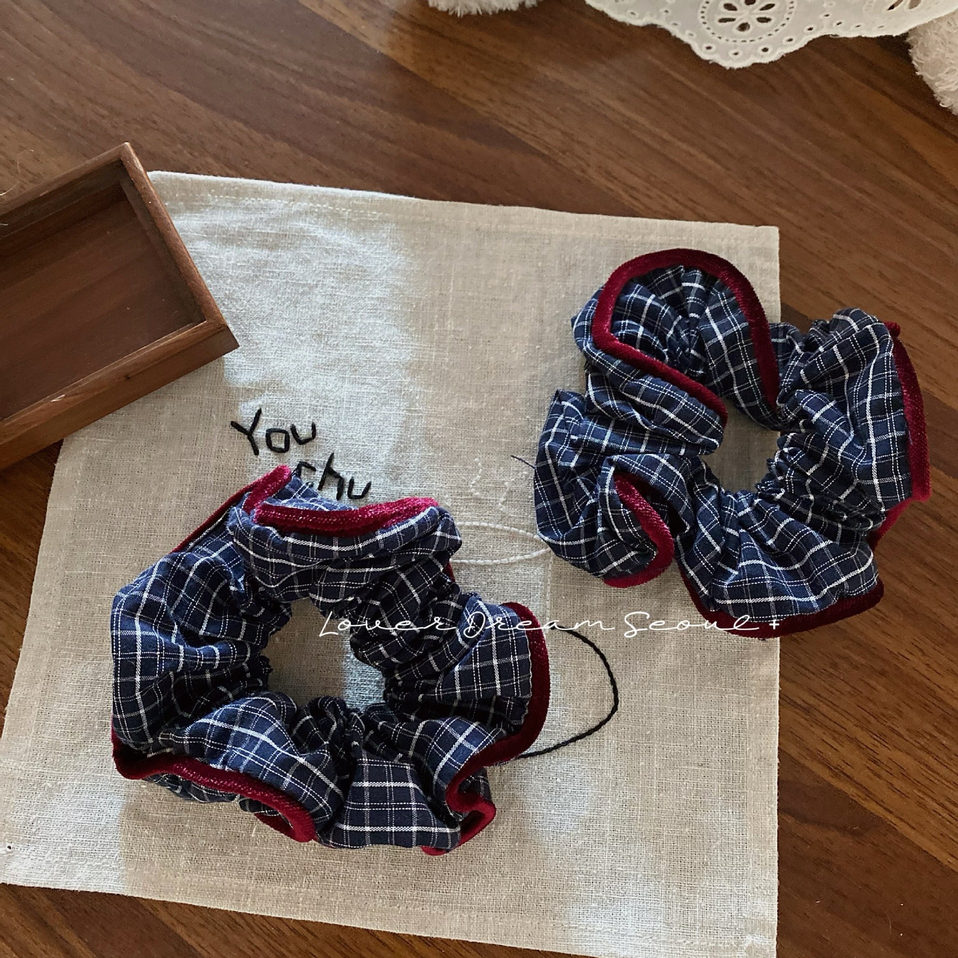 Women's Plaid Velvet Edged Hair Ties Elegant Autumn Winter Stripe Bands