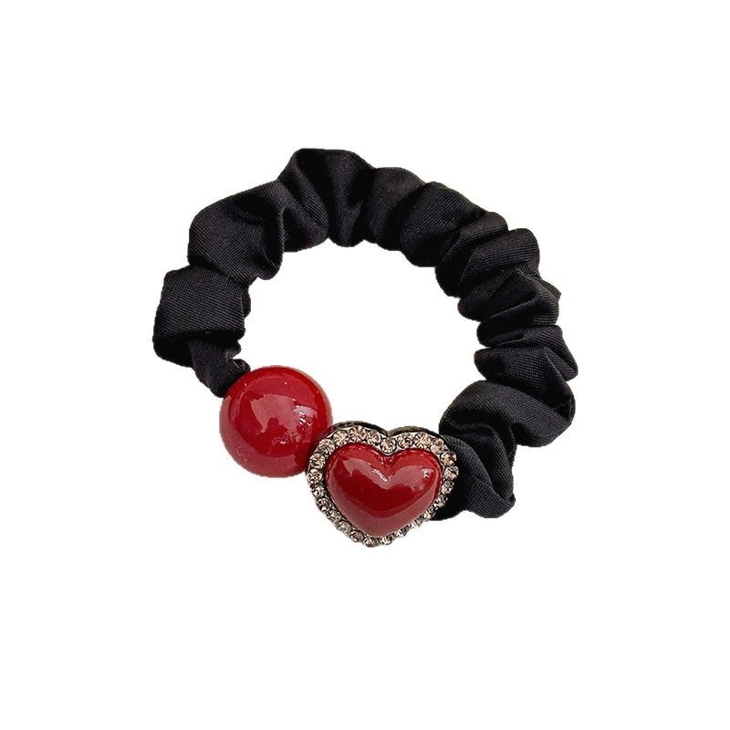 Women's Beaded Cloth Hair Tie Elastic Bun Maker Heart Polka Dot Gradient