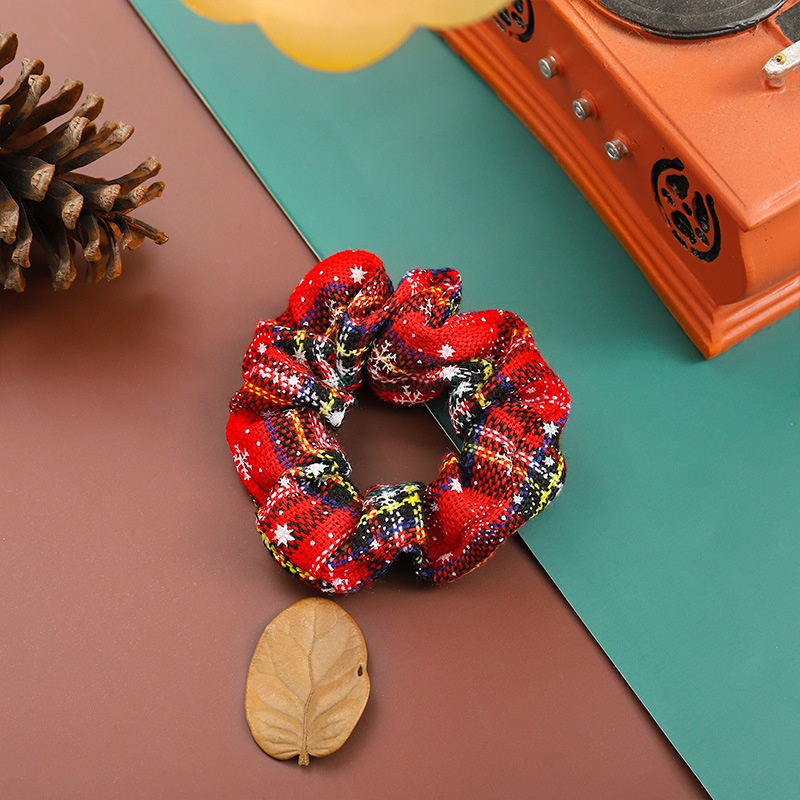 Women's Christmas Cloth Hair Scrunchie Color Block Plaid Snowflake