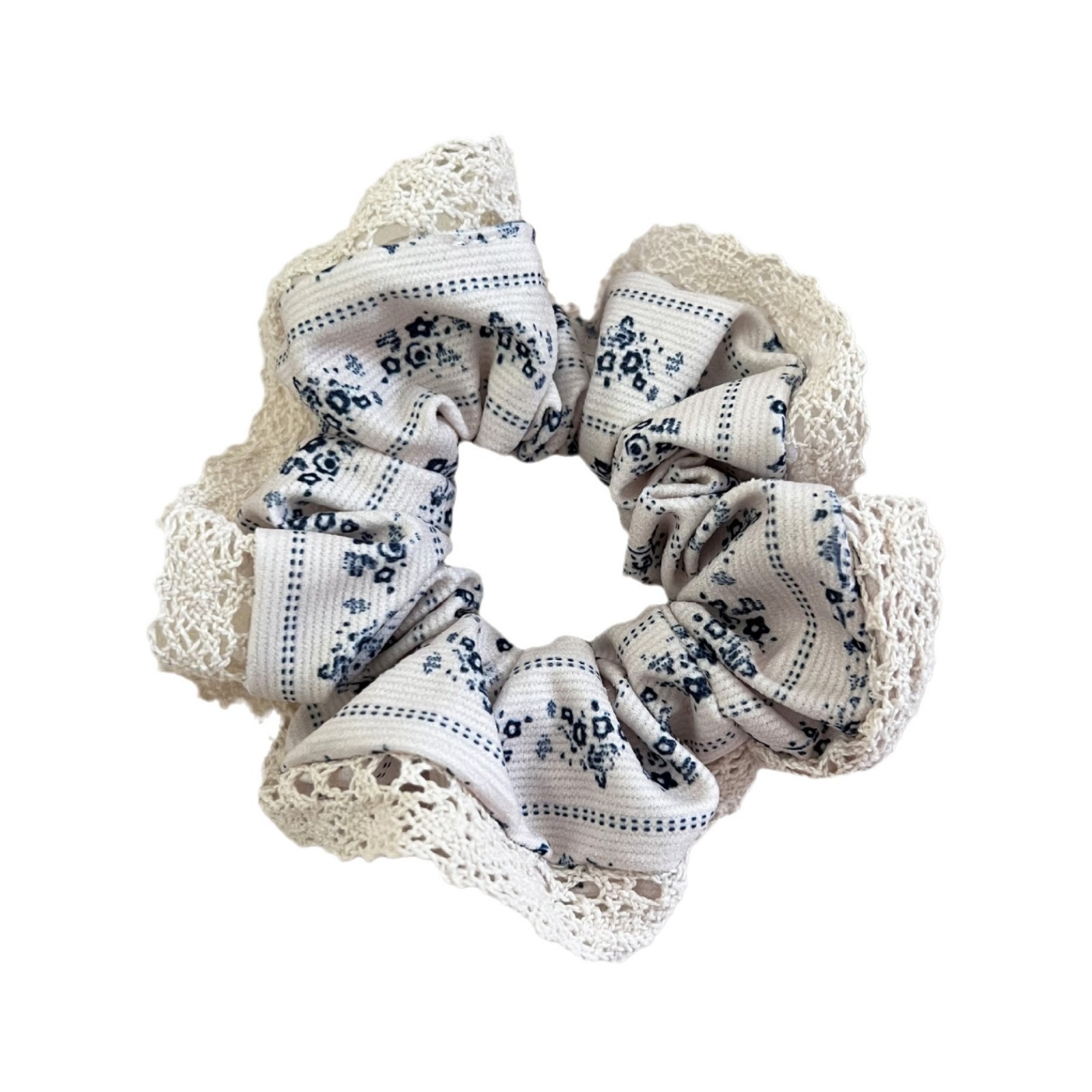 Women Sweet Soft Cloth Hair Tie Blue Ditsy Floral Print Spring