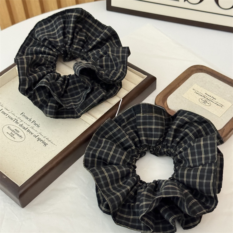 Women's Retro Cloth Hair Tie Black & Green Plaid Checkered Scrunchie