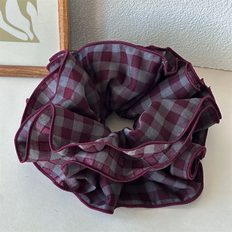 Women's Vintage Four Layer Cloth Hair Bands Chocolate Dark Blue Plaid