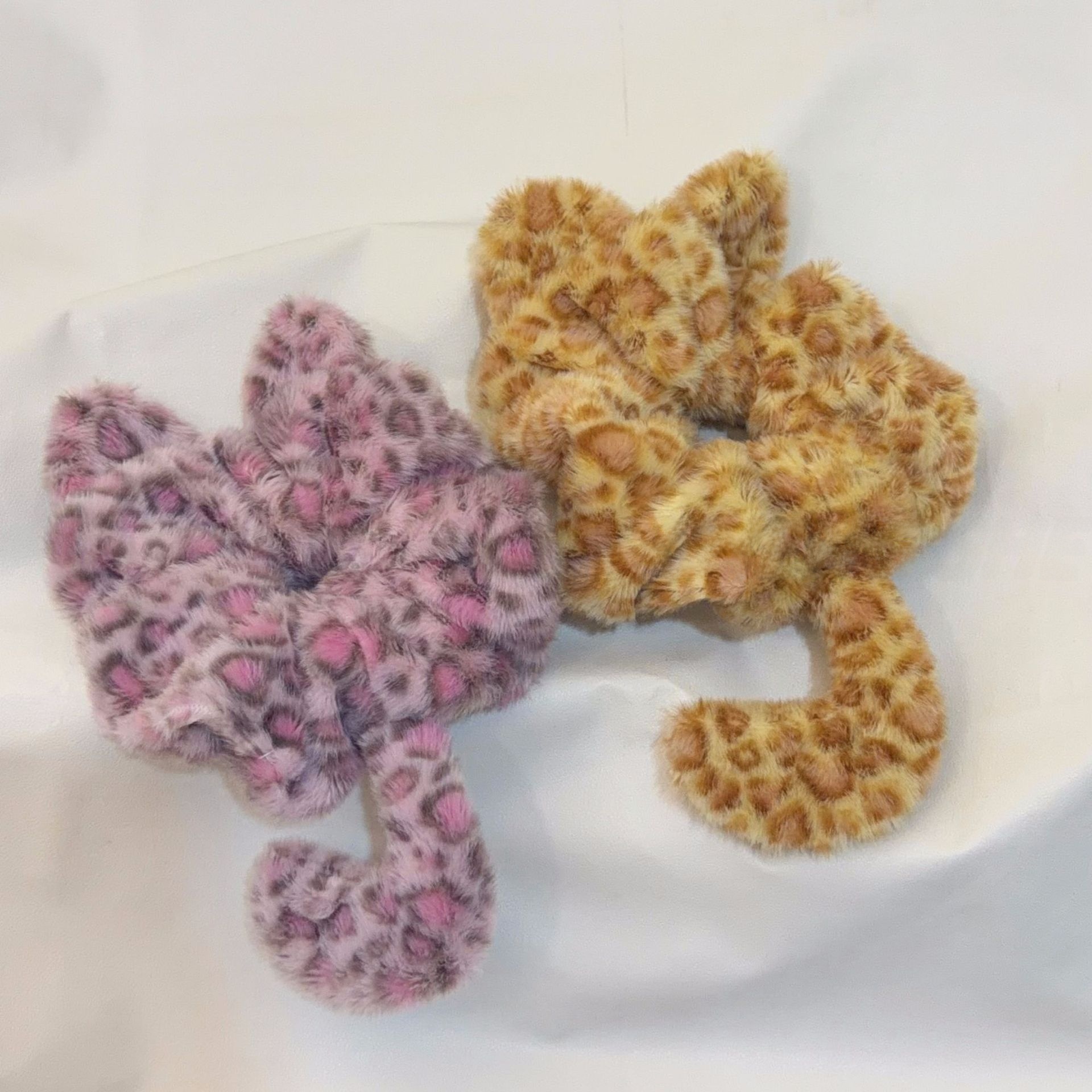 Women's Plush Animal Hair Tie, Purple Leopard Print Autumn Winter Accessory