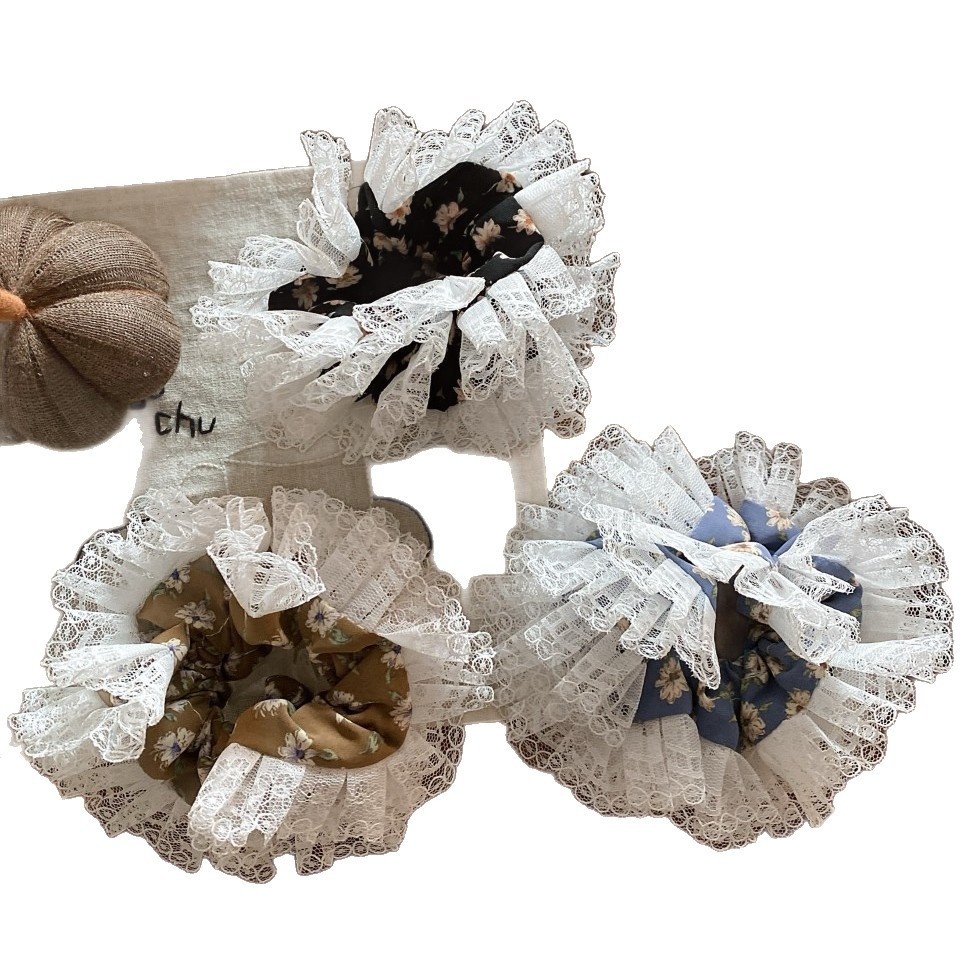 Women's Sweet Lace Hair Rubber Band For Spring Summer Blue Floral