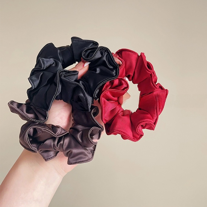Women's Autumn Smooth Satin Hair Tie Scrunchie Solid Black Red Coffee