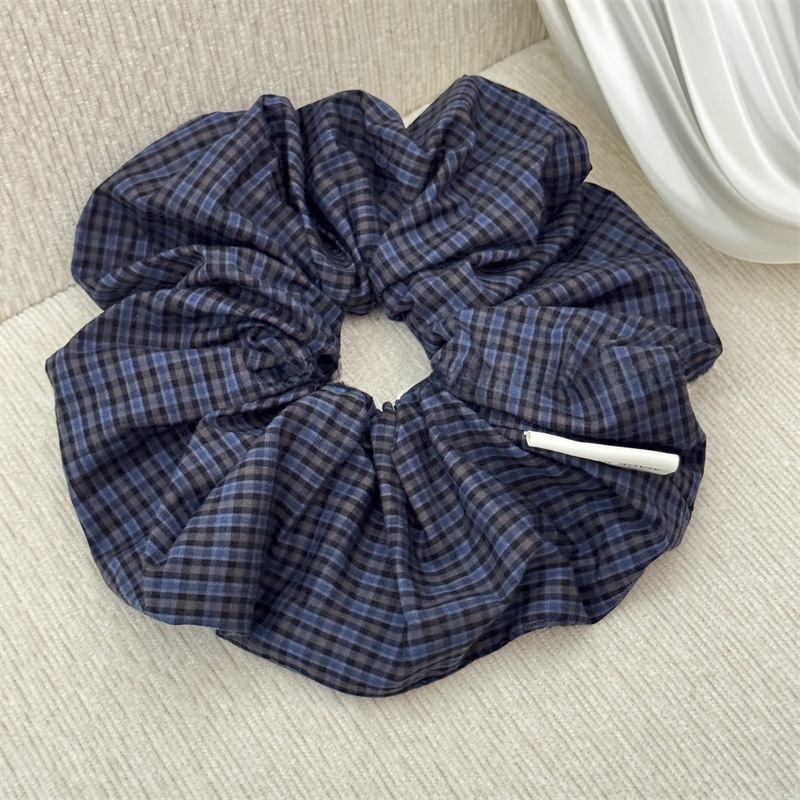 Women's Daily Cloth Scrunchie Hair Tie Retro Navy Blue Checkered Plaid