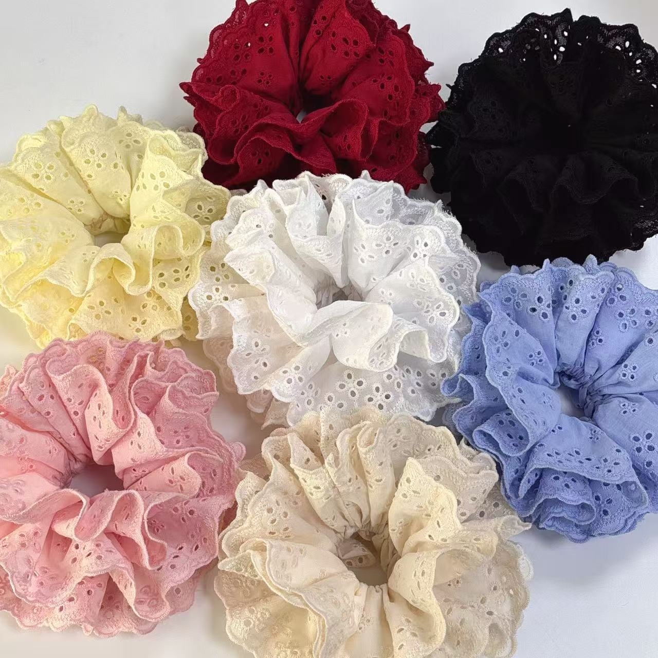 Women's Large Elastic Ponytail Hair Ties Sweet 4-Layer Pleated Lace