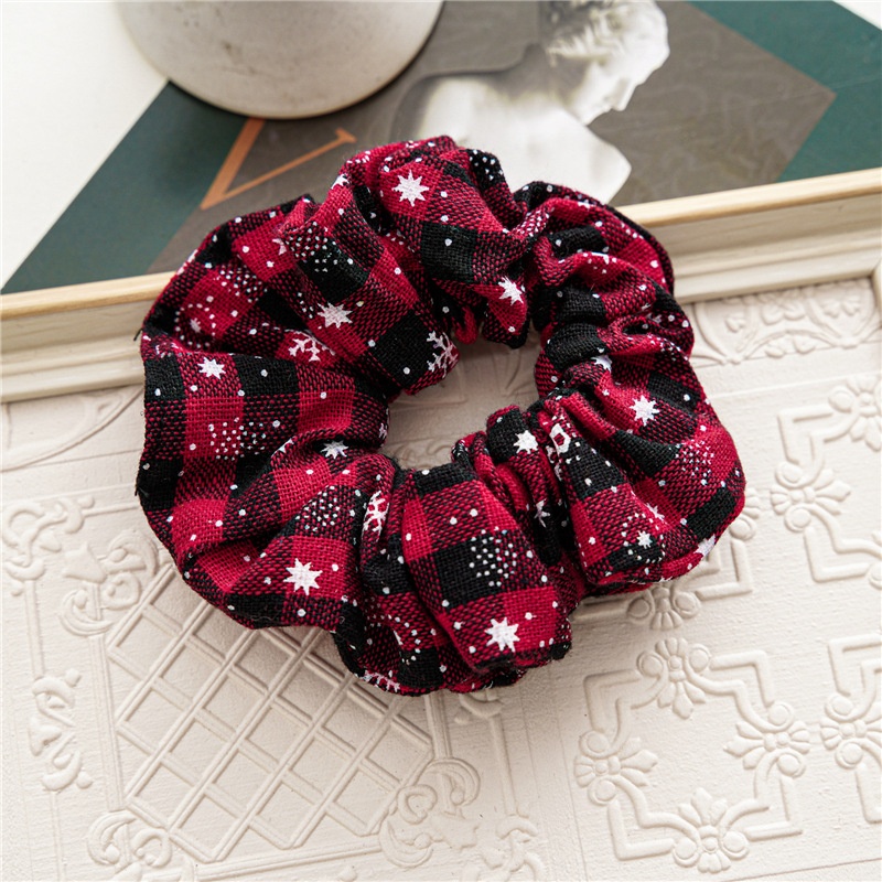 Women's Christmas Cloth Hair Scrunchie Solid Snowflake Lattice
