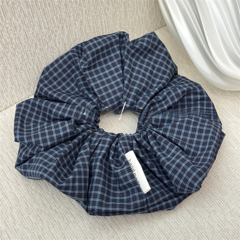 Women's Daily Cloth Scrunchie Hair Tie Retro Navy Blue Checkered Plaid