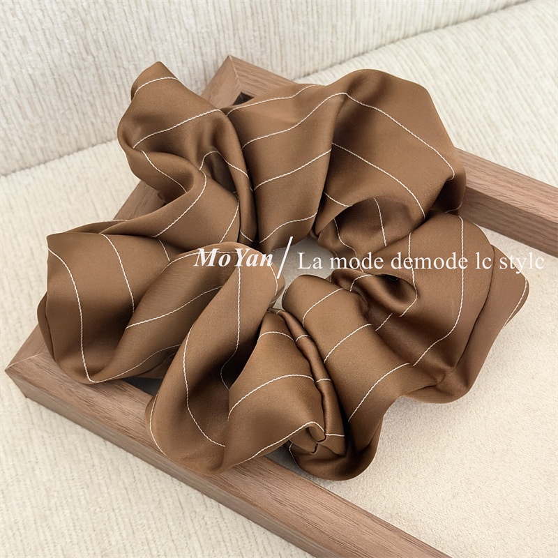 Women's Vintage Cloth Scrunchie Hair Tie Striped Apricot Coffee Black