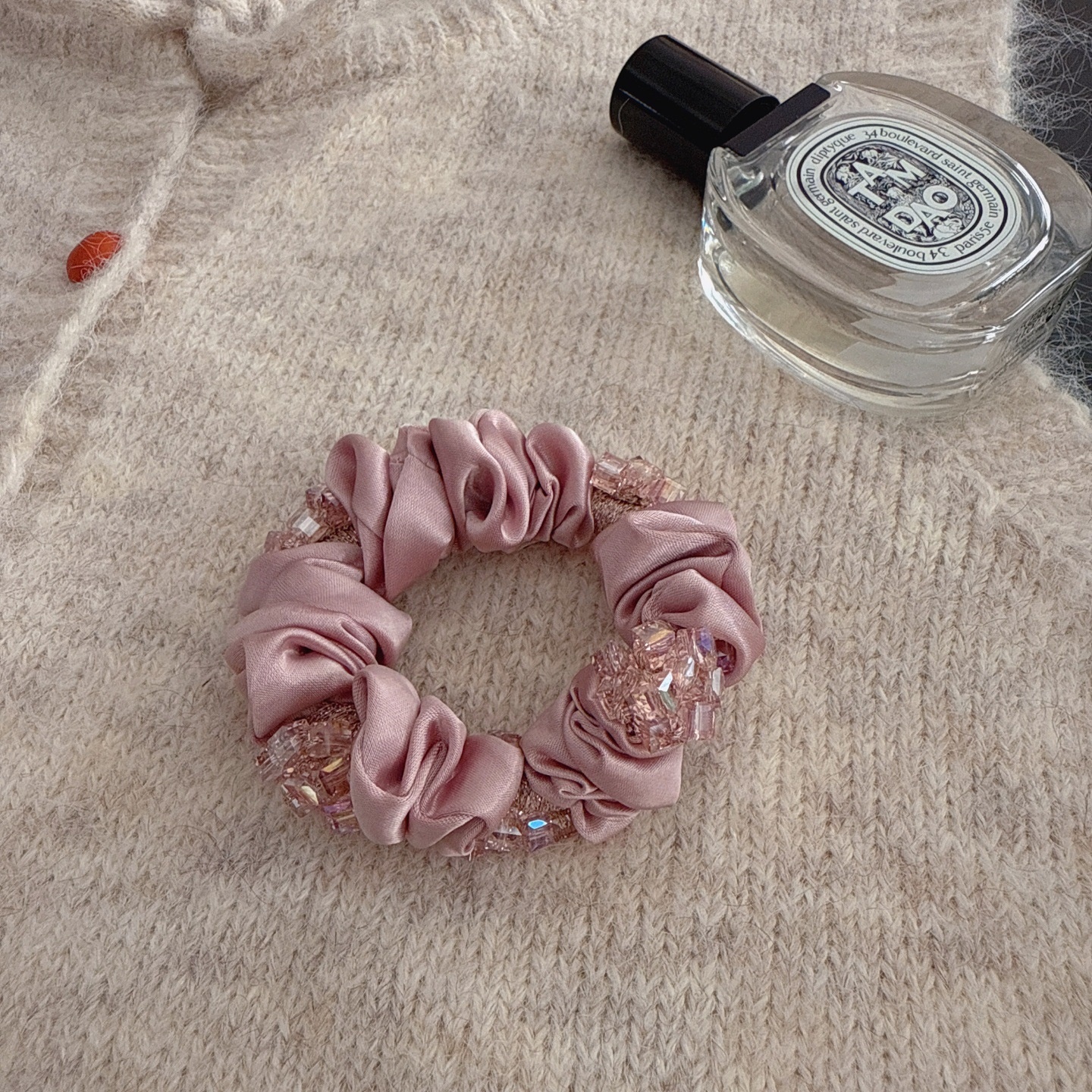 Women Minimalist Crystal Fabric Hair Tie For Ponytails Solid Pink Blue Black