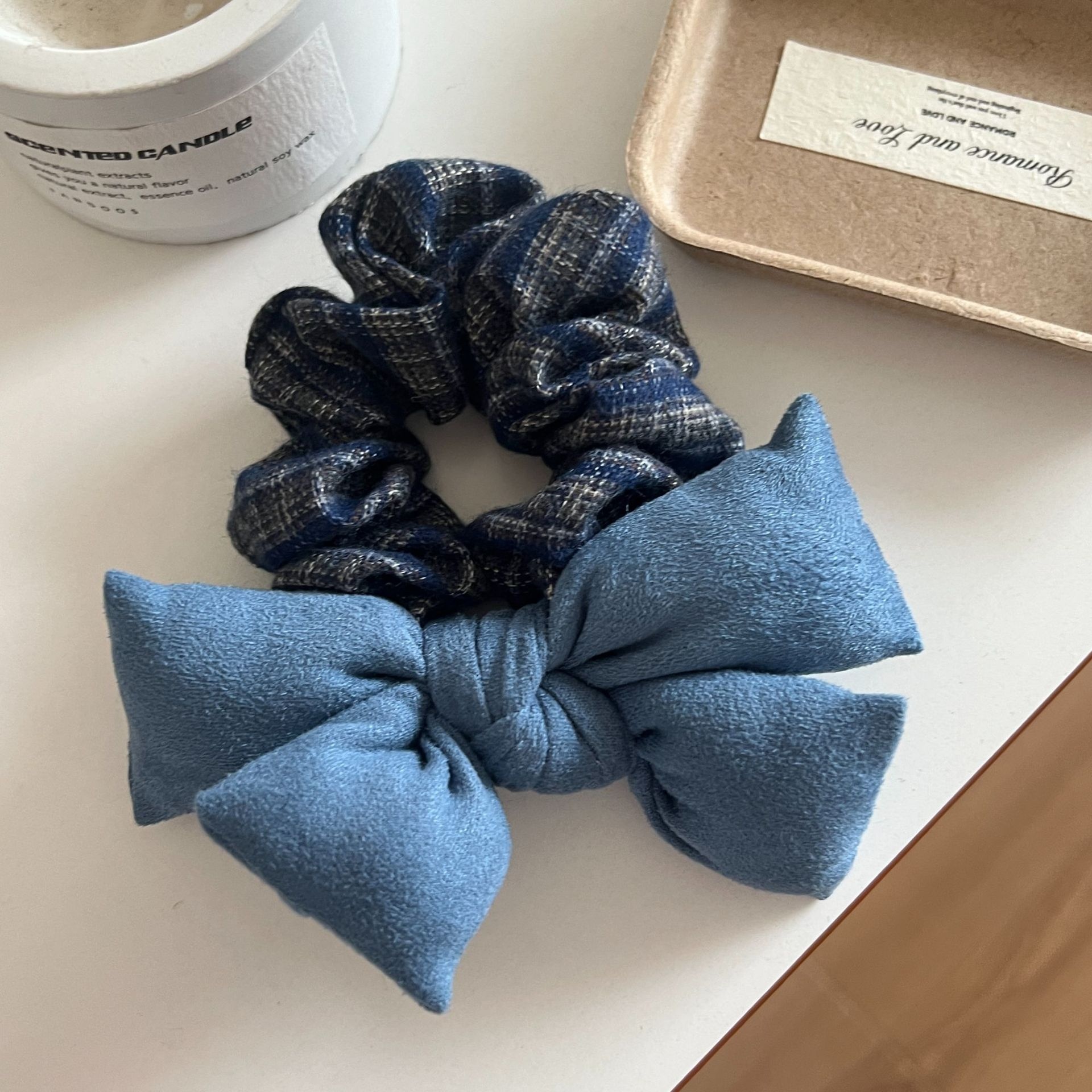 Women's Autumn Winter Cotton Large Bow Ponytail Hair Ties Plaid