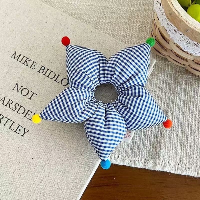 Girls Soft Cloth Bubble Braid Hair Tie Daily Wear Red Pentagram Pattern