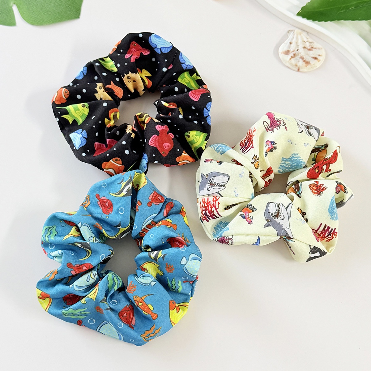 Women's Daily Stylish Cloth Hair Tie Black Blue Marine Shark Pattern