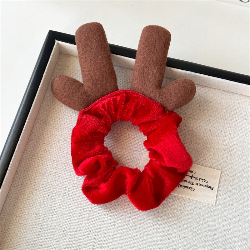 Women's Christmas Velvet Antler Hairband Elastic Bell Flannel Headwear