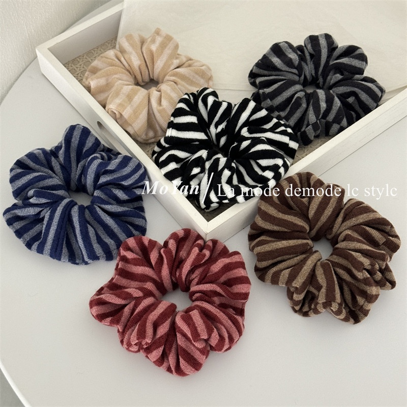 Women's Soft Knitted Winter Hair Ties Retro Stripe Color Block
