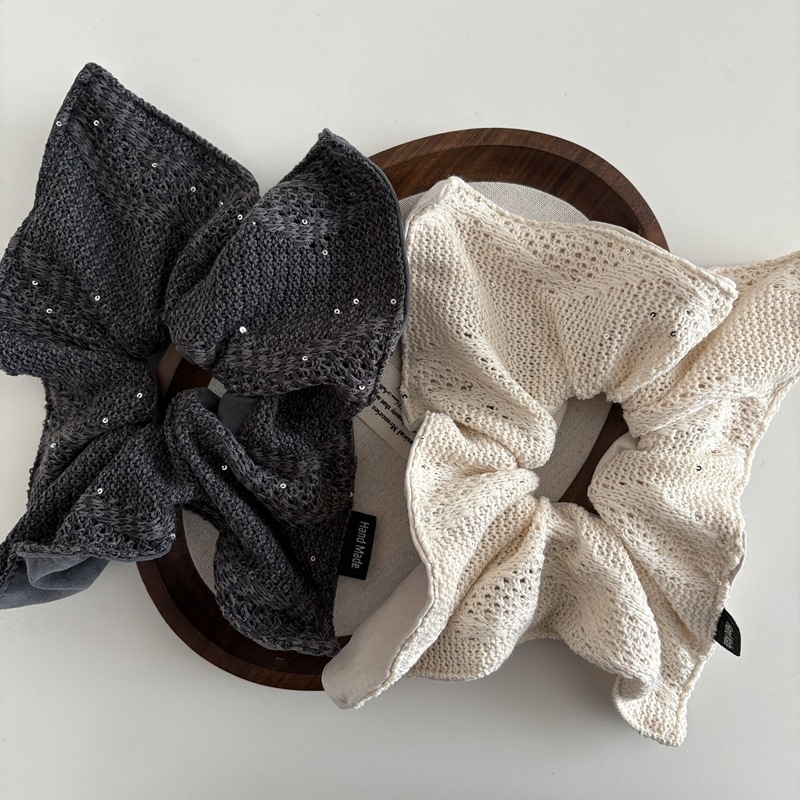 Women's Winter Knitted Scarf Headband Apricot Grey Square Patchwork