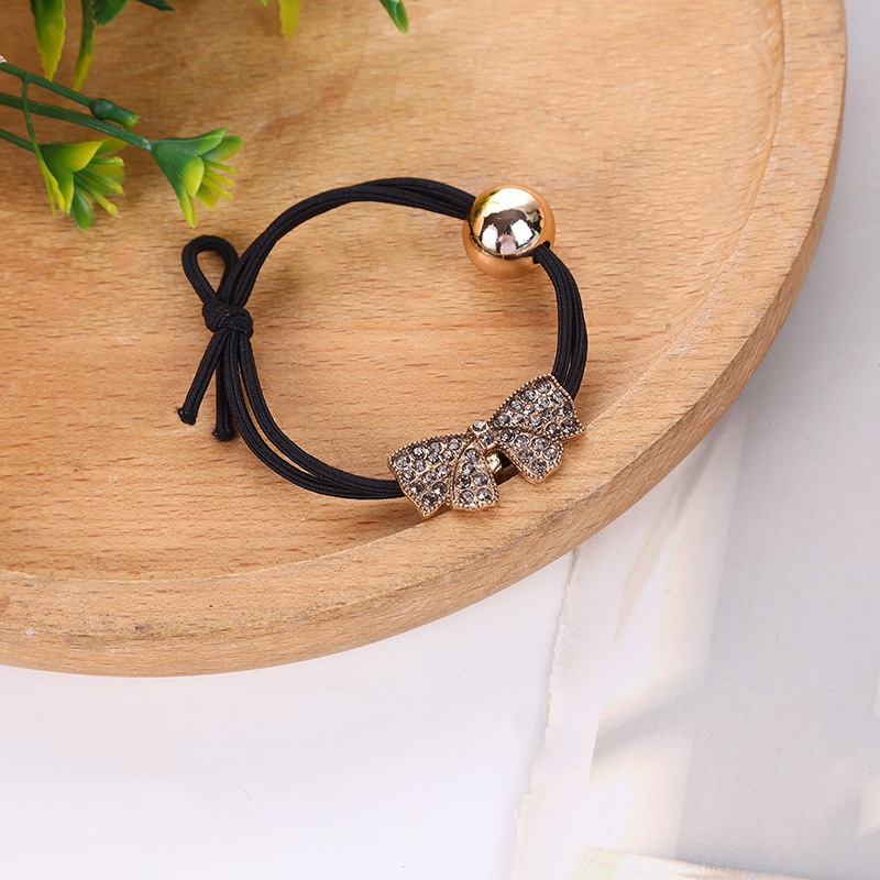 Women's Alloy Crystal Gold Beads Hair Tie Modern Black Bow Knot Rose