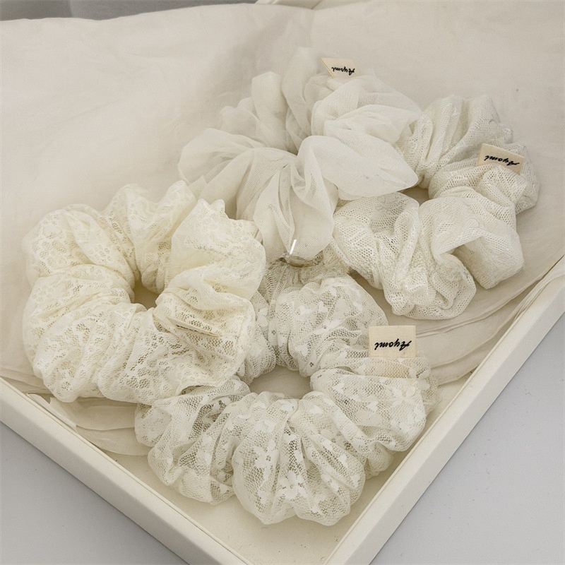 Women's Delicate Lace Floral Hair Tie For Elegant Styling White