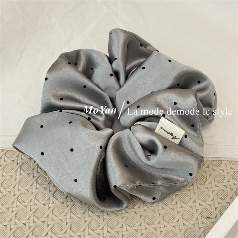 Women's Simple Summer Cloth Hair Tie Scrunchie Grey Polka Dots