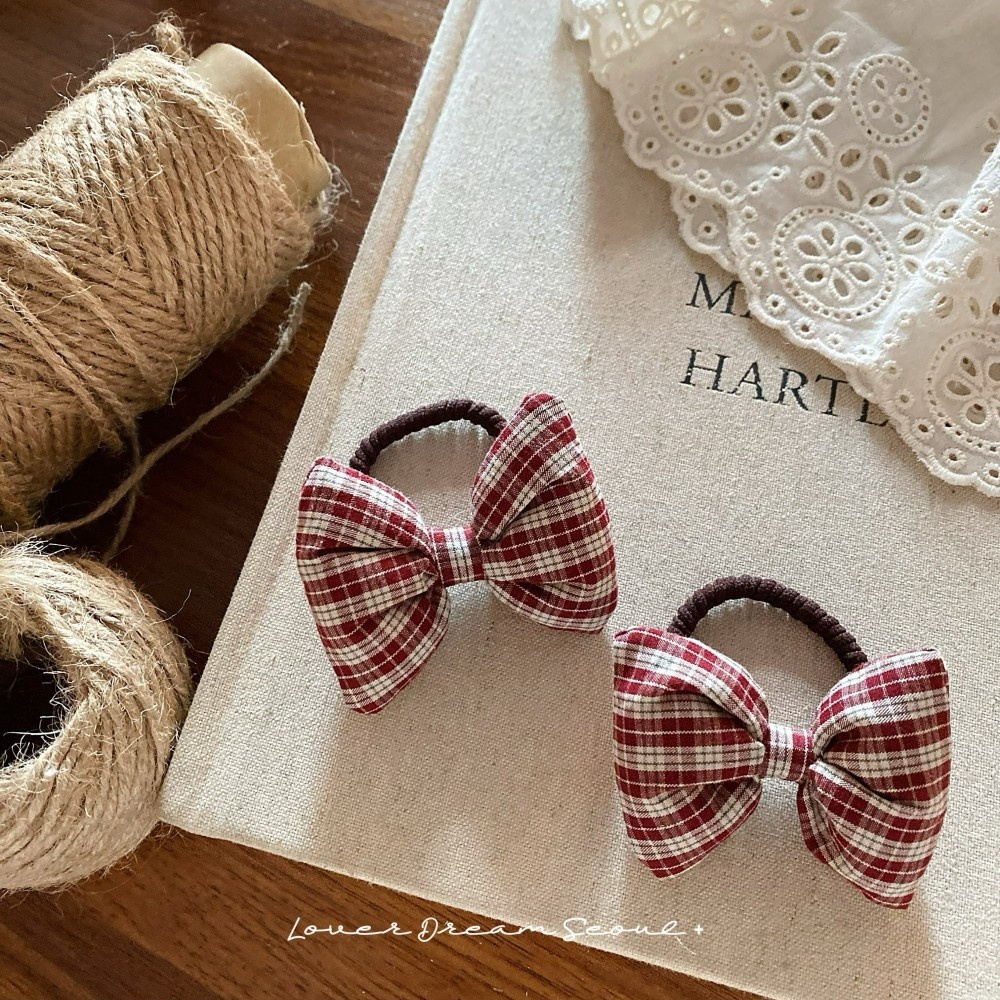 Women's High Elastic Plaid Butterfly Knot Hair Ties Cotton Filled 2-Pack