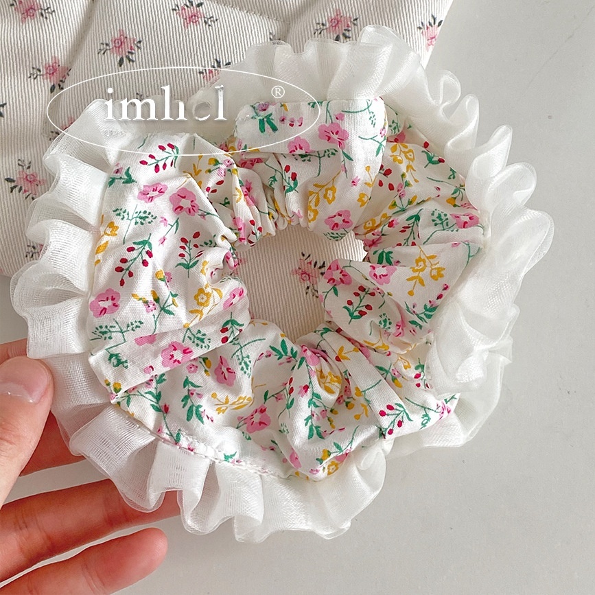 Women's Soft Cloth Lace Hair Tie with Sweet Strawberry Floral Pattern