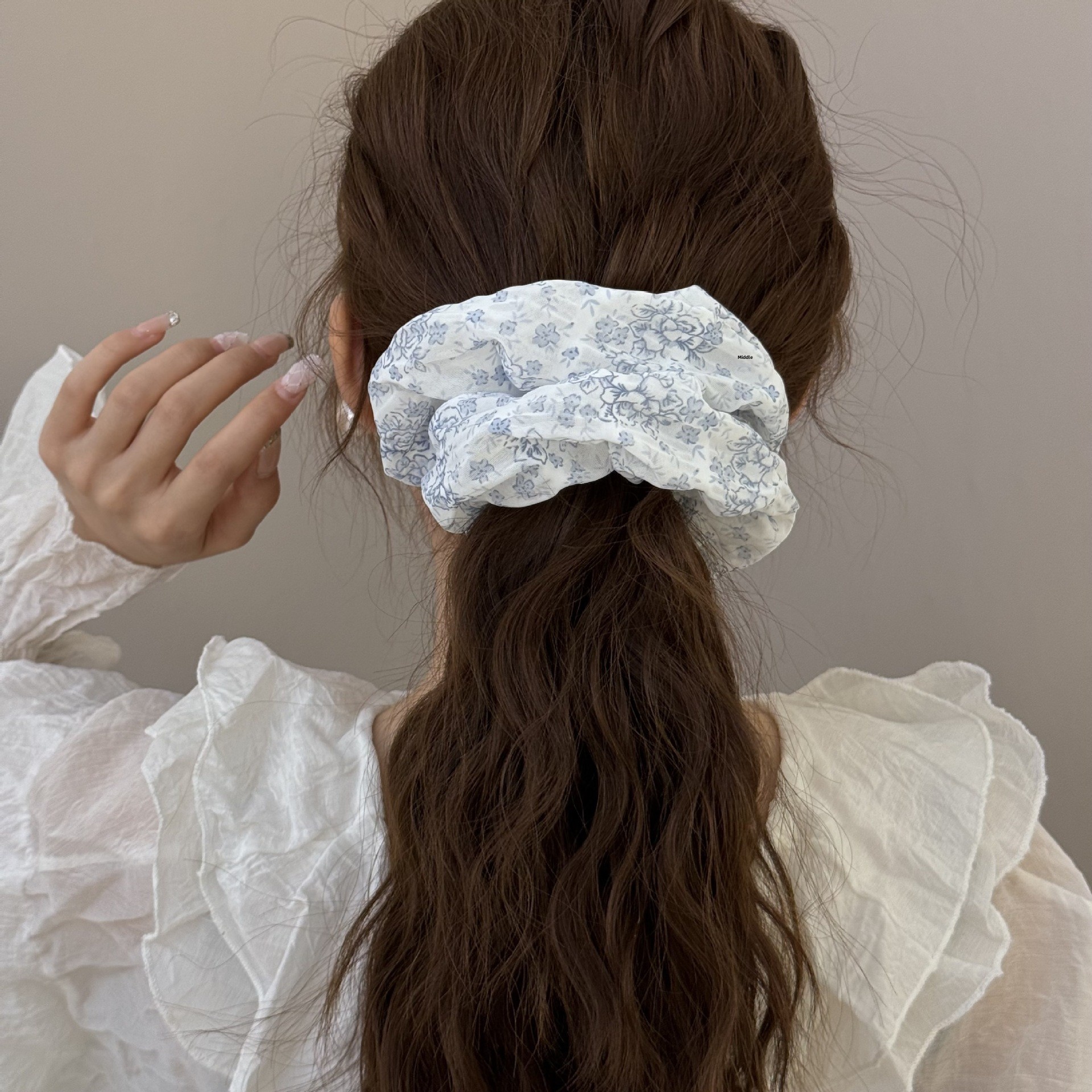 Women's Spring Retro Cloth Hair Tie Accessory Blue Ditsy Floral
