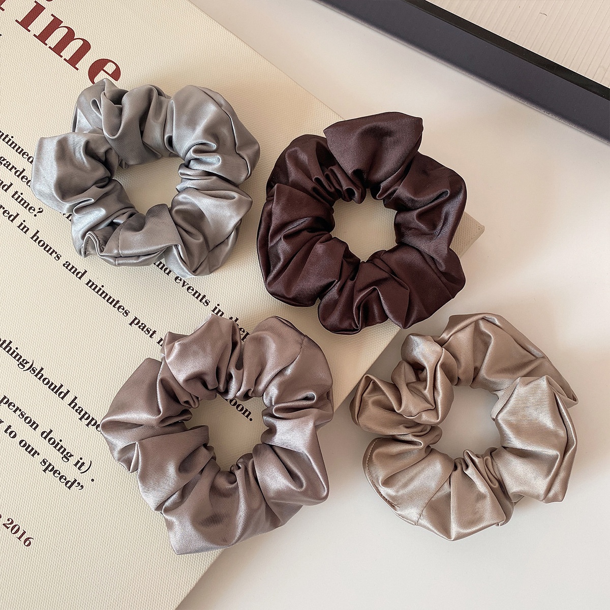 Women's Smooth Satin Scrunchie Hair Tie For Daily Wear Solid Black