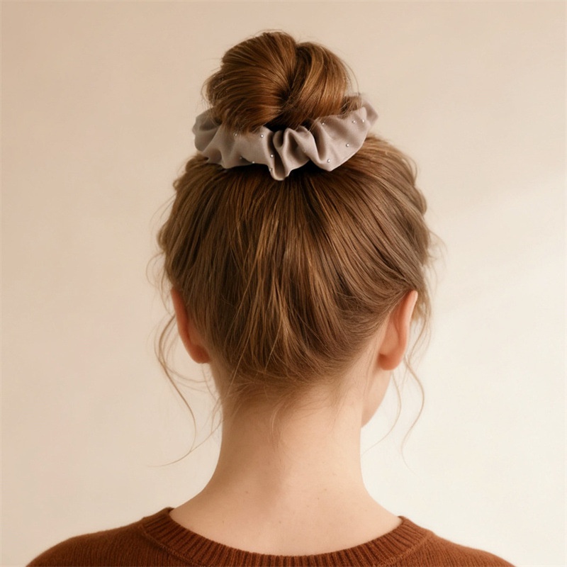 Women's Elastic Lace Bun Maker Hairband Black White Polka Dots