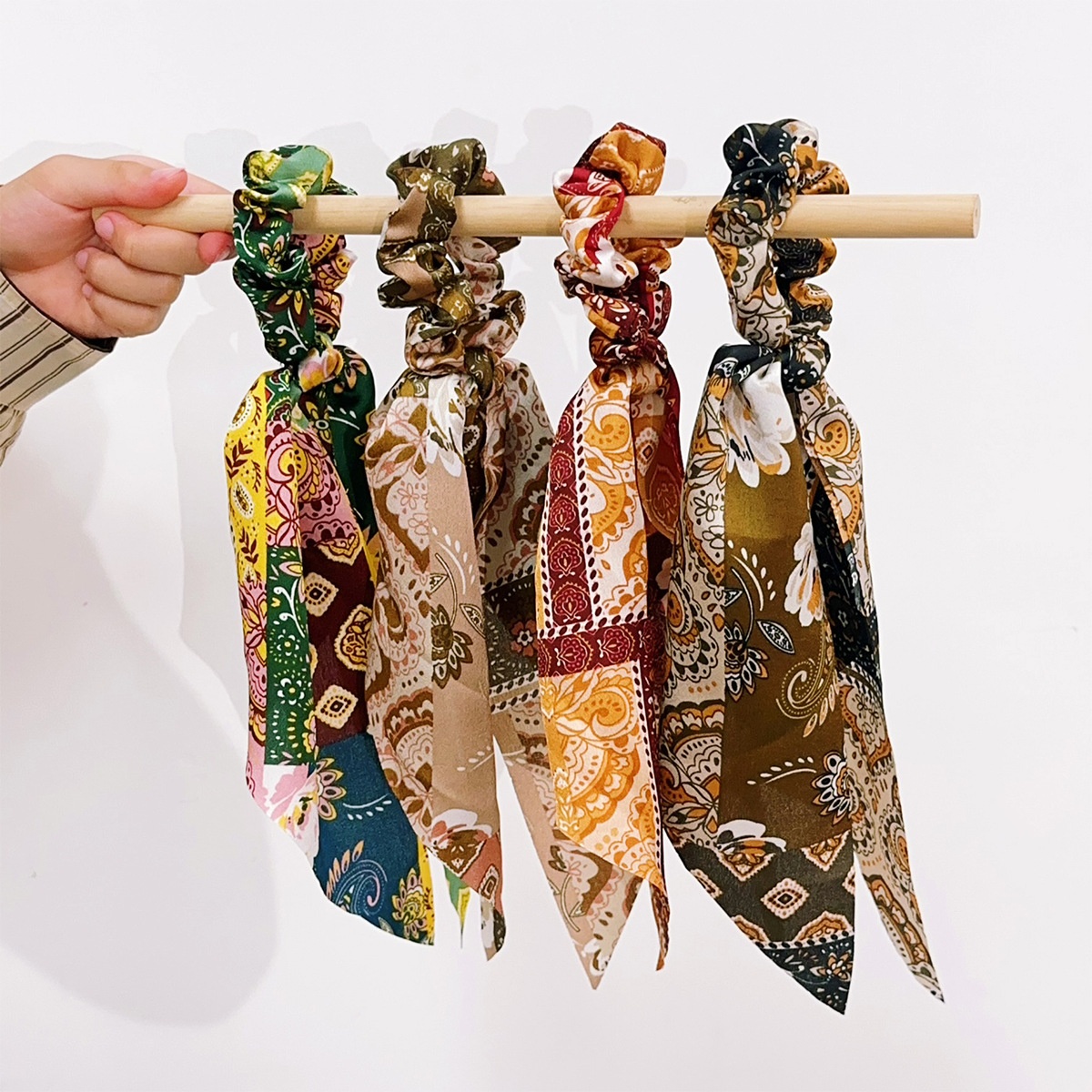 Women's Retro Cloth Large Bow Ponytail Hair Ties Ditsy Floral Spot