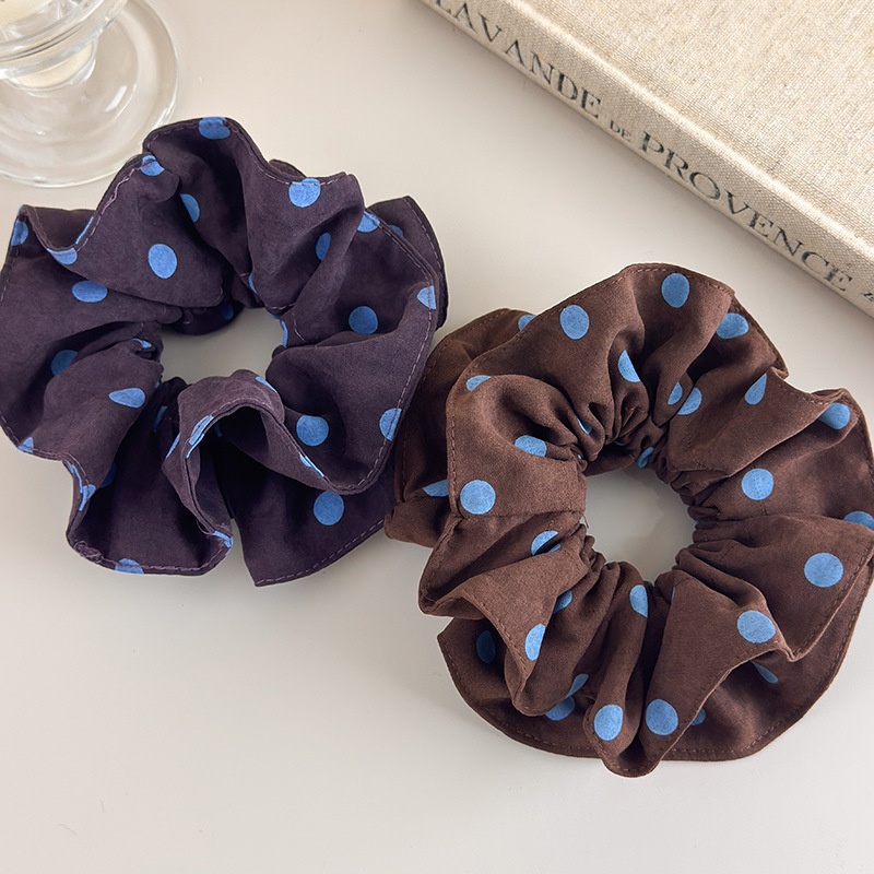 Women's Casual Cloth Scarf Bun Scrunchie Retro Blue Brown Polka Dot