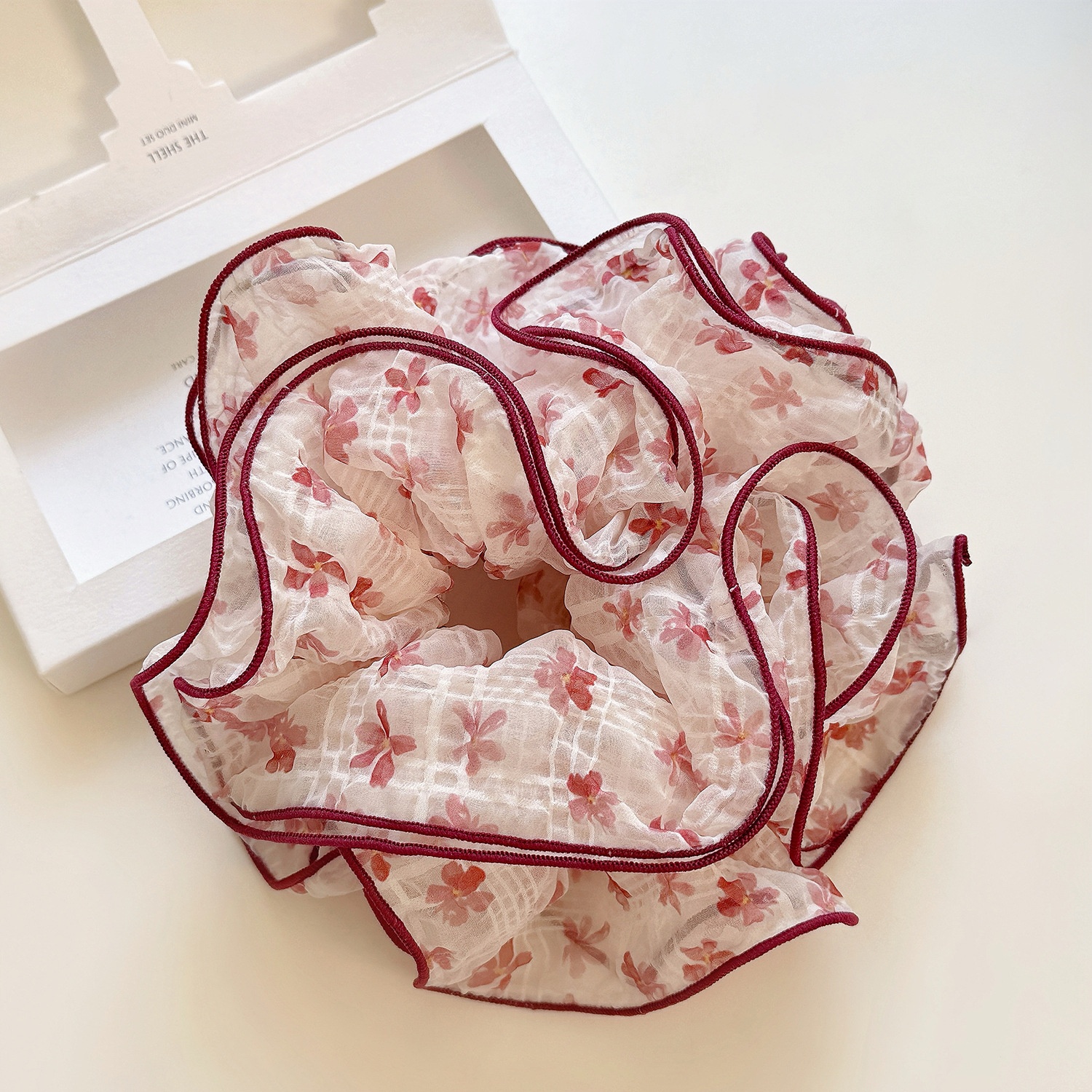 Women's Summer Gauze Scrunchie Hair Tie Pink Cherry Ditsy Floral