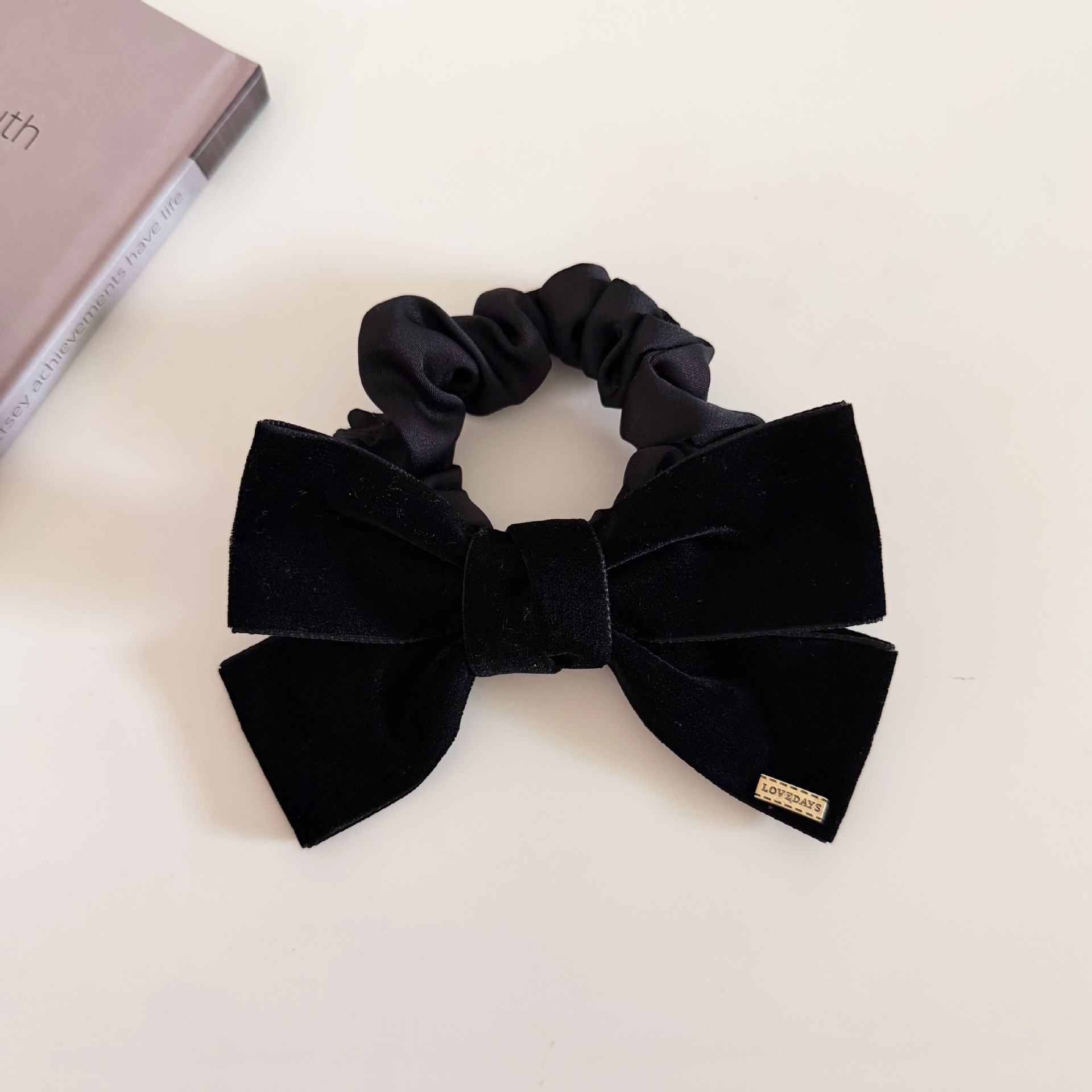 Women Autumn Winter French Style Velvet Bowknot Hair Tie Black