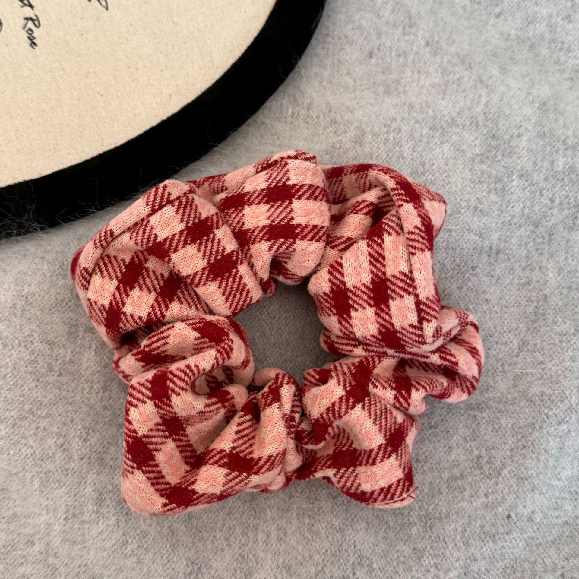 Women Girls Large Elastic Hair Scrunchie Forest Style Red Plaid Tie