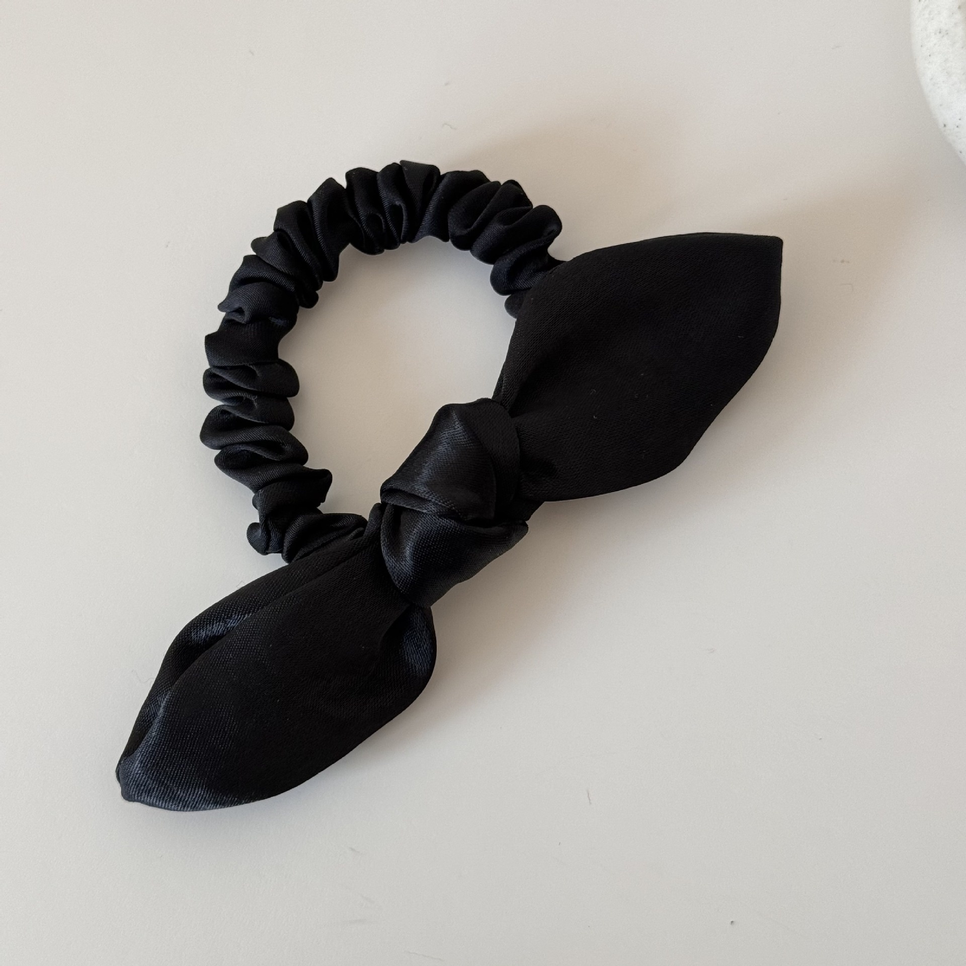 Women's French Satin Spring Ponytail Holder Hair Tie Pink Bowknot