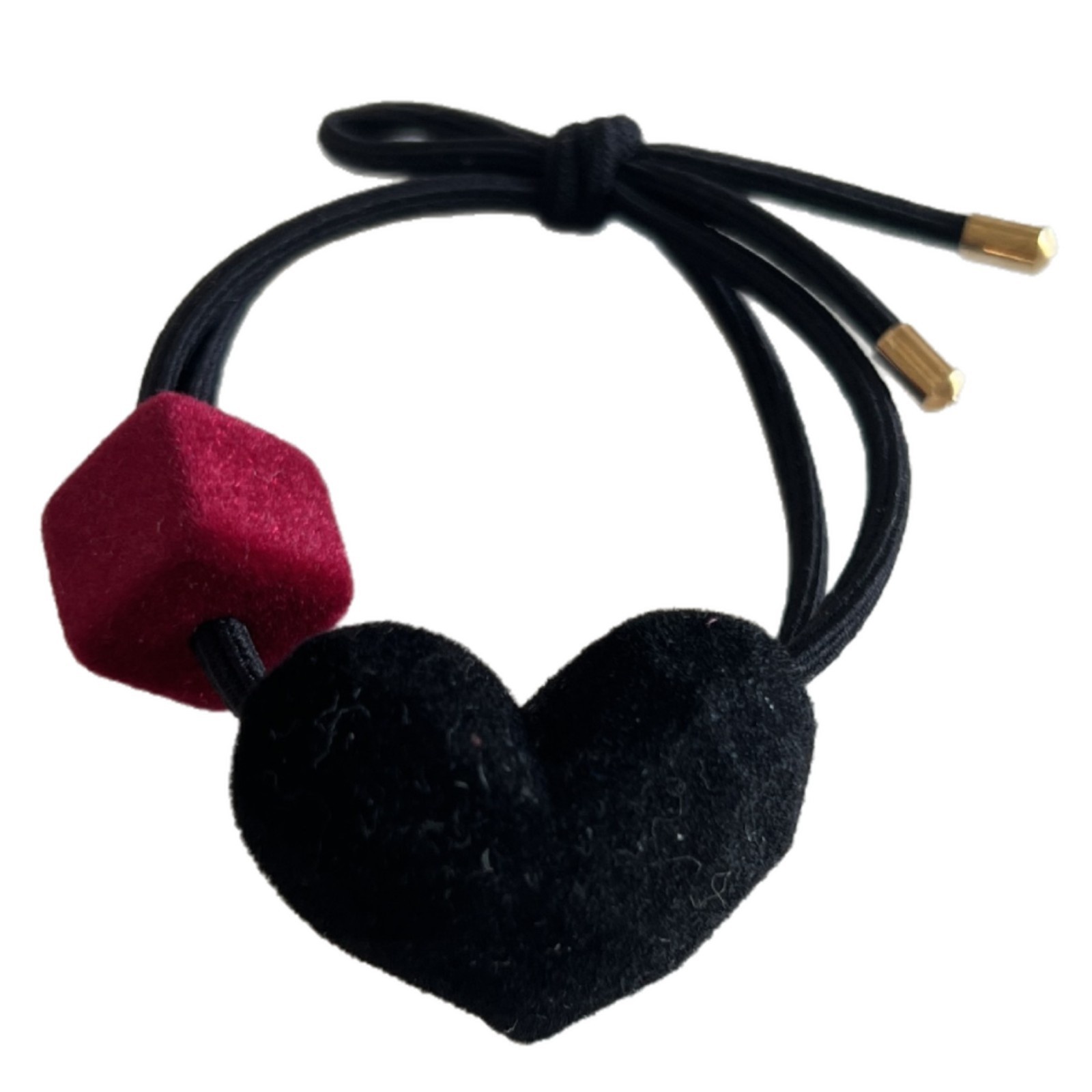 Girls Double-Headed Elastic Fabric Ponytail Hair Bands Heart Shape