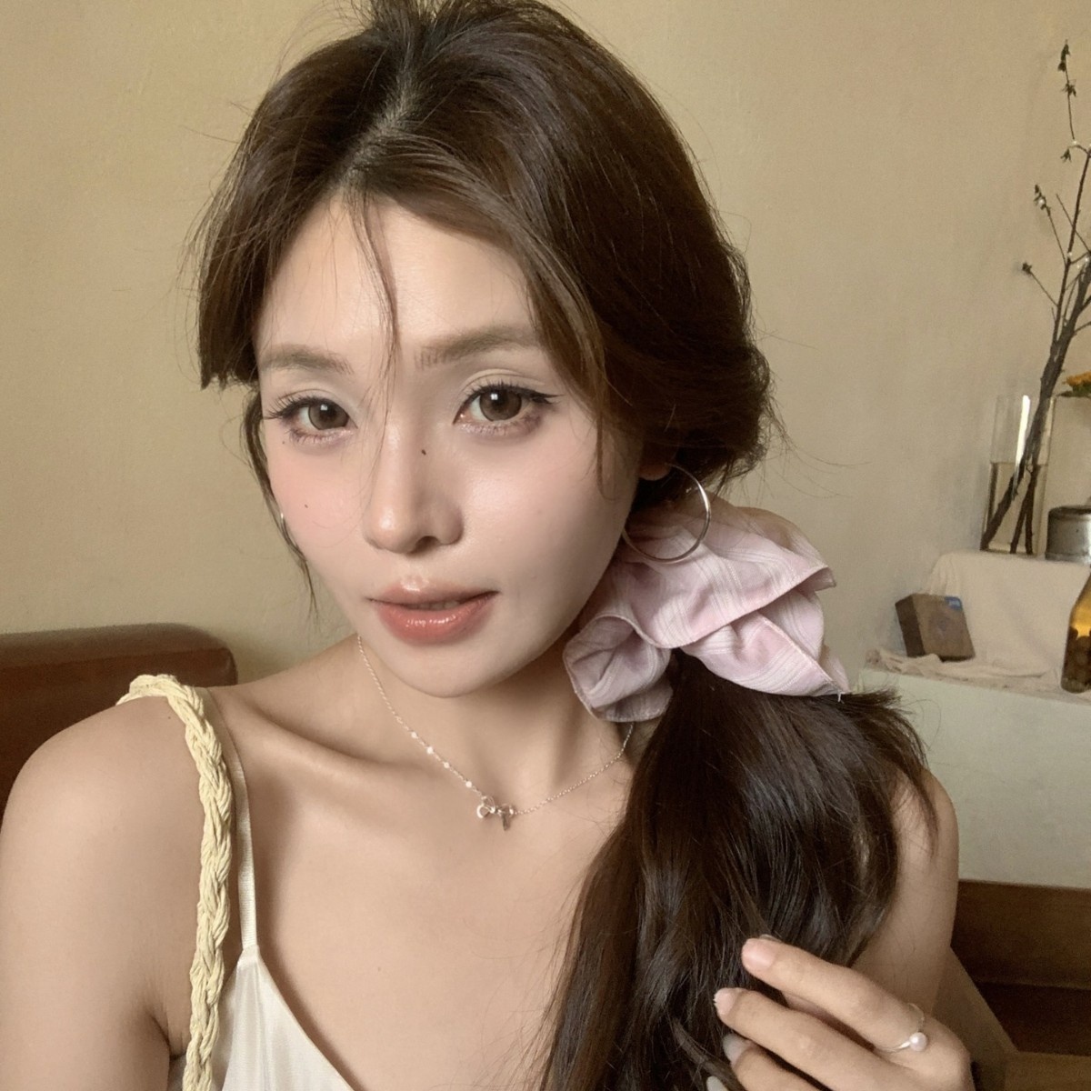 Women's Sweet Purple Plaid Cloth Hair Rope for Summer Bubble Braids