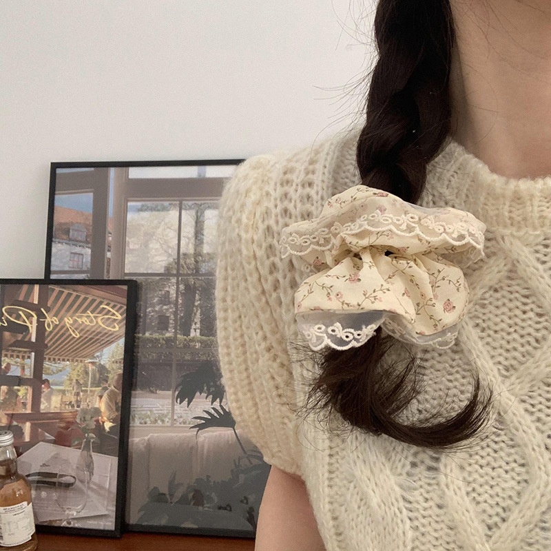Women's Daily Cloth Elastic Hair Bun Scrunchie Ditsy Floral Lace