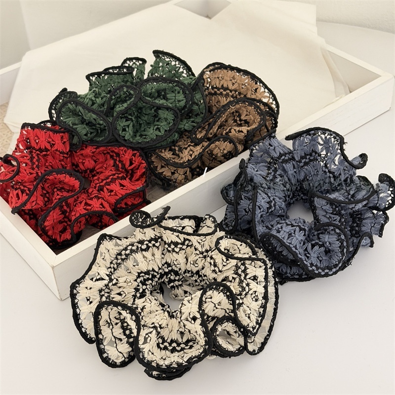 Women's Hollow Woven Flower Bud Cloth Scrunchie Hair Tie Spotted