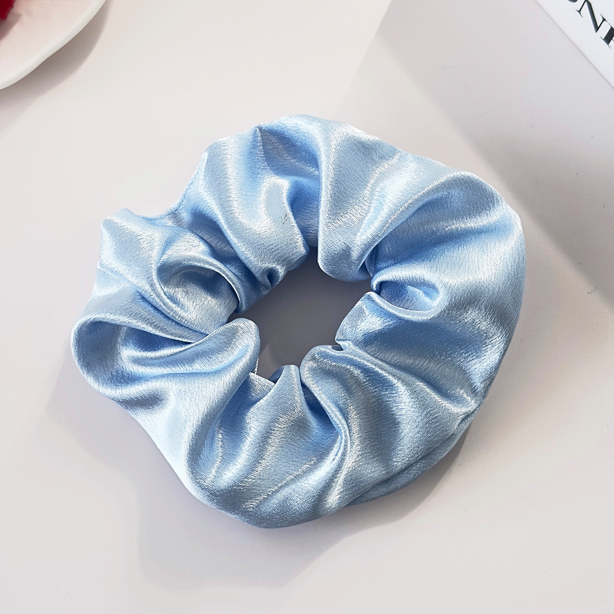 Women's Elegant Black Satin Hair Tie, Comfortable Solid Color Scrunchie